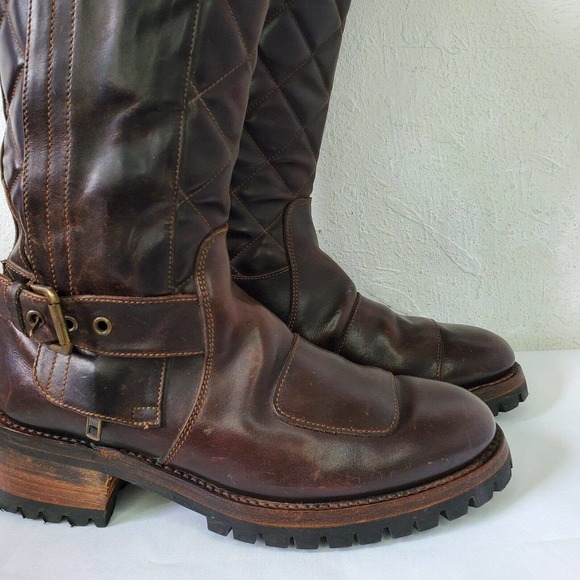 Ralph Lauren Quilted Brown Caruthers Leather Moto Boots Mens Sz 8.5D Italy Made main image 5
